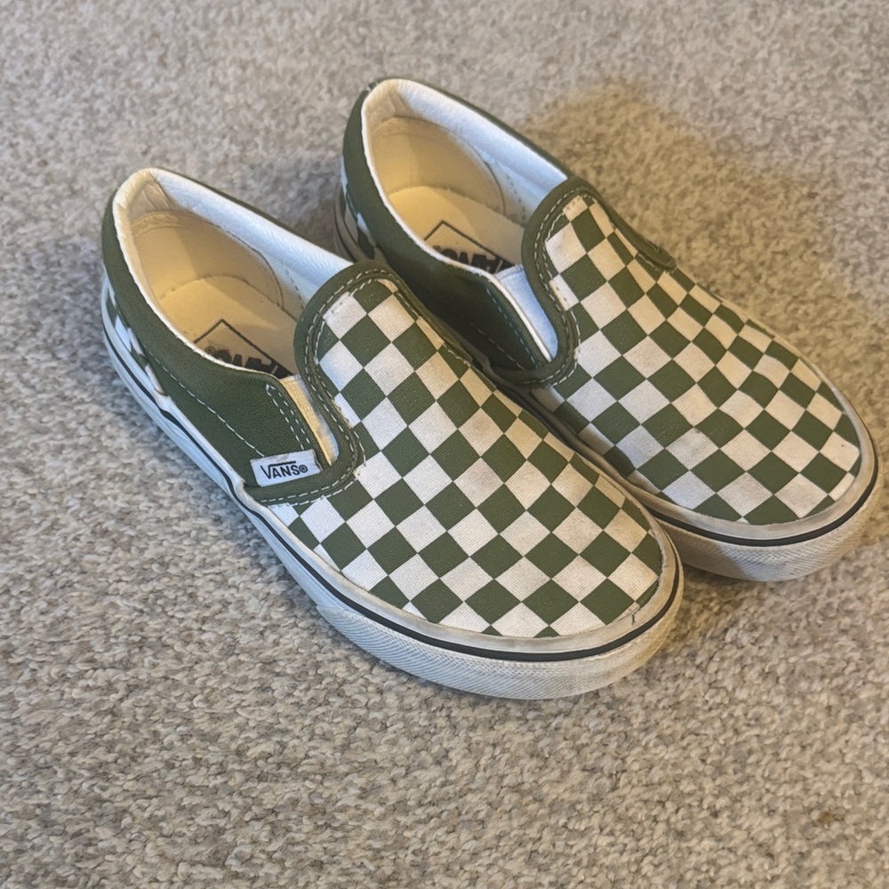 Vans Kids Olive Checkered Slip-On Sneakers